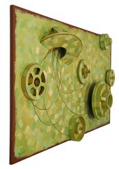 Green and Yellow Abstract Wall Sculpture by Janet Bajorek