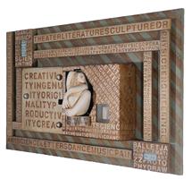 Wood Assemblage with Ceramic Figure by Janet Bajorek
