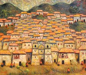Magic Village oil painting by Hugo Lecaros