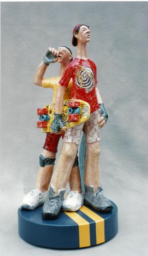Ceramic Sculpture of Skateboarders