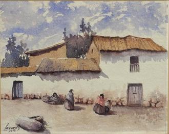 Andean Village watercolor painting by Lecaros